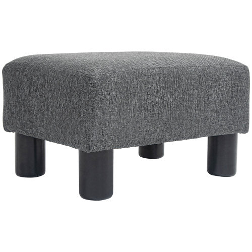Charcoal Gray Linen Touch Cube Ottoman Foot Rest, Upholstered Small Stool with Plastic Legs for Entryway Living Room