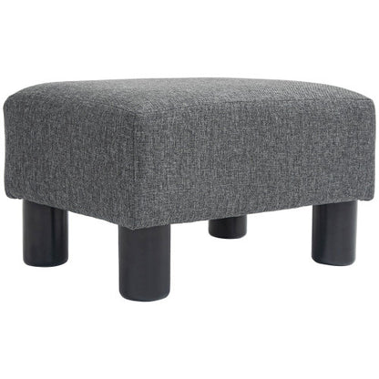 Charcoal Gray Linen Touch Cube Ottoman Foot Rest, Upholstered Small Stool with Plastic Legs for Entryway Living Room