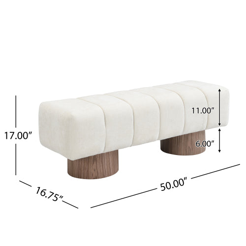 Upholstered Dining Bench for Dining Room, No-Assembly End of Bed Entryway Bench Ottoman for Bedroom Living Room, Beige Chenille Fabric, 300 LBS Weight Capacity
