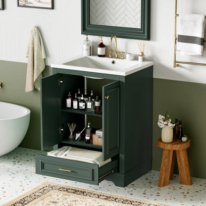 24'' Bathroom Vanity with Ceramic Sink Combo, Modern Freestanding Storage Cabinet with Silver Handles, Soft Closing Doors
