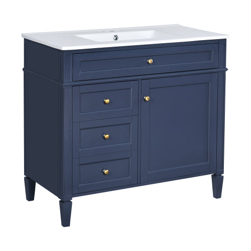 36'' Bathroom Vanity with Top Sink, Modern Bathroom Storage Cabinet with 2 Drawers and a Tip-out Drawer, Single Sink Bathroom Vanity