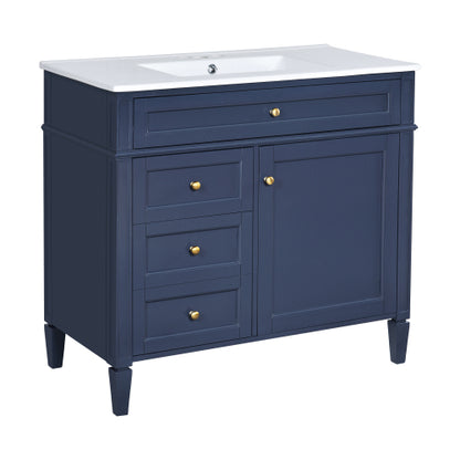 36'' Bathroom Vanity with Top Sink, Modern Bathroom Storage Cabinet with 2 Drawers and a Tip-out Drawer, Single Sink Bathroom Vanity