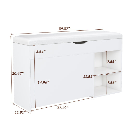 Entryway Bench with Shoe Storage,Adjustable 3-Tier Flip-Up Drawers & Hidden Cabinet,Space-Saving Shoe Organizer,Triple Storage and Modern Design,for  Hallway and Living Room,White