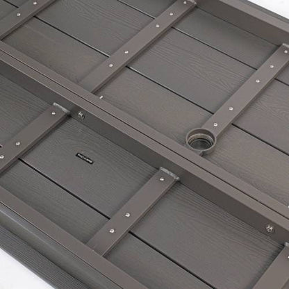 A wooden-textured imitation wood dining table, simple yet with a high quality feel. It has a small tabletop and is perfect for outdoor picnics. Charcoal gray, 68.9 inches.