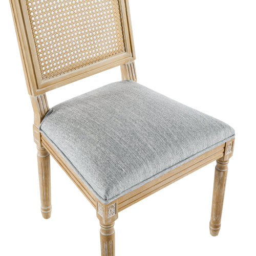 Set of 2 French Country Weathered Cane Back Dining Chairs, Fluted Rubberwood Leg Vintage Accent Chairs