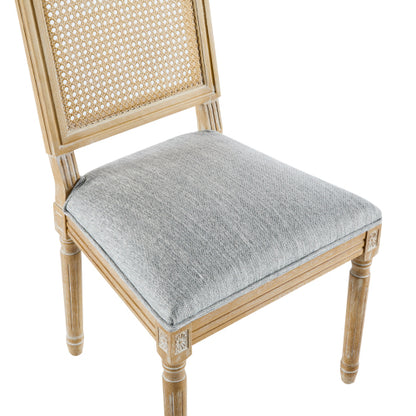 Set of 2 French Country Weathered Cane Back Dining Chairs, Fluted Rubberwood Leg Vintage Accent Chairs