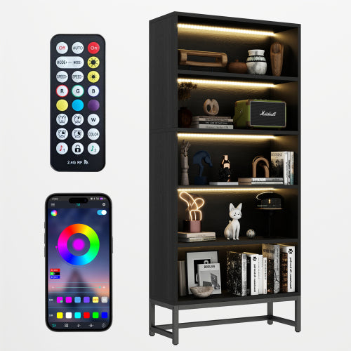 5-Tier Bookcase with Adjustable LED Lights, Heavy Duty Storage Shelf