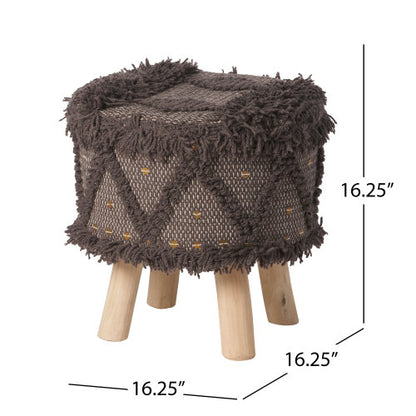 Handcrafted Wool & Cotton Boho Foot Stool Ottoman, Tufted with Metal Accents