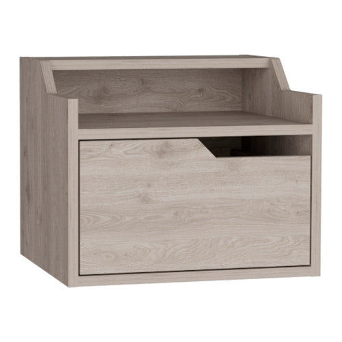 Light Gray Dual-Tier Floating Nightstand with Drawer