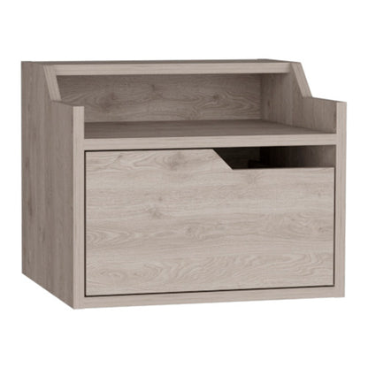 Light Gray Dual-Tier Floating Nightstand with Drawer