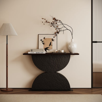 47 inchDouble Semi-Circles 3d Hammer-Shaped Texture Base Wood Console Table With Led Light Entryway Table Modern Console Table,Sofa Console Tables For Living Room