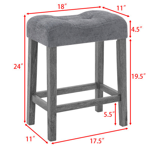 59 Inch Industrial Wood Bar Table Set with Charging Station, 4-Piece Brown Linen Upholstered Stools Dining Set