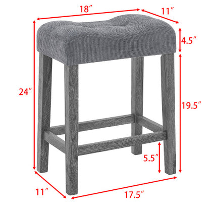 59 Inch Industrial Wood Bar Table Set with Charging Station, 4-Piece Brown Linen Upholstered Stools Dining Set