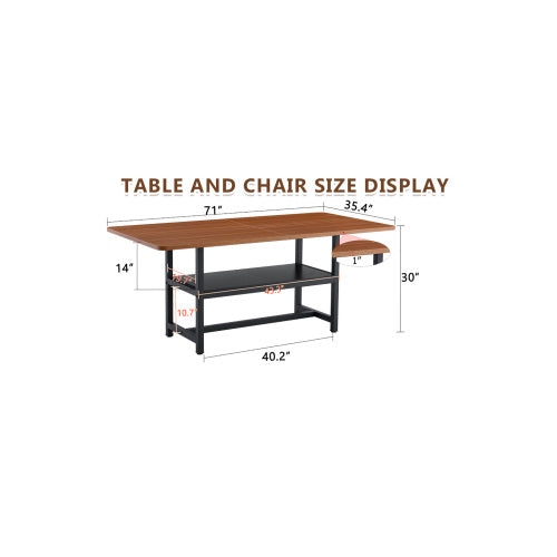 71-Inch Walnut Wood Grain Dining Table with Storage Shelf