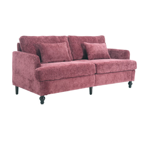 Mid-Century Modern Wine-Red Chenille 2-Seat Loveseat, Wood Legs