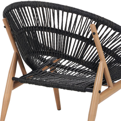 Cyril Outdoor Wicker Papasan Style Lounge Chair, Dark Grey Wicker with Grey Cushion, Set of 2