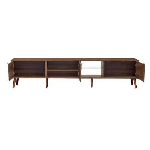 78.7 inch Walnut Rattan TV Stand Soft Close Doors Fits 75/80/85 Inch TV