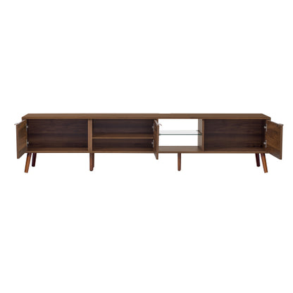 78.7 inch Walnut Rattan TV Stand Soft Close Doors Fits 75/80/85 Inch TV