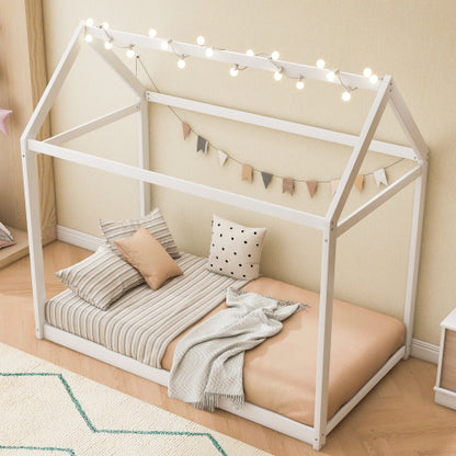 Twin Size Wooden House Bed, White