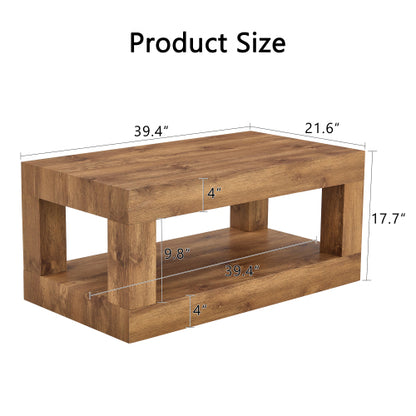 Modern 2-Tier Rectangular Coffee Table MDF Storage Center Table Walnut