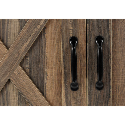 60 Inch Reclaimed Brown Farmhouse TV Console with Sliding Barn Doors & Multi Storage Zones