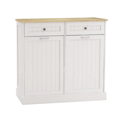 White E1 MDF Two-Drawer Hidden Tilt-out Trash Storage Cabinet