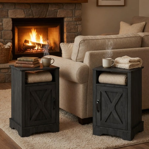 2-Pack 16inch Dark Grey Farmhouse Charging Nightstand