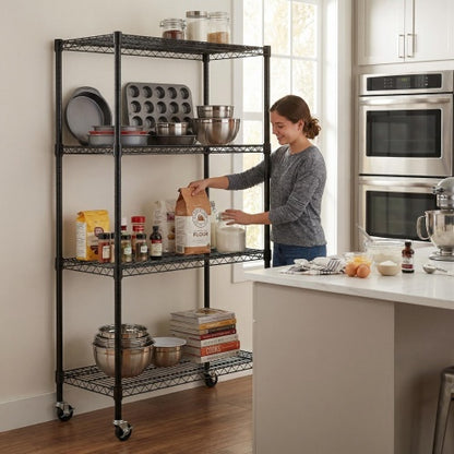 4-Tier Rolling Metal Wire Shelving Rack with Locking Wheels