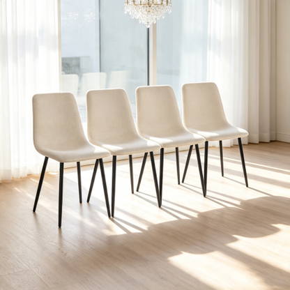 Linen Upholstered Dining Chairs with Black Metal Legs, Set of 4, Beige