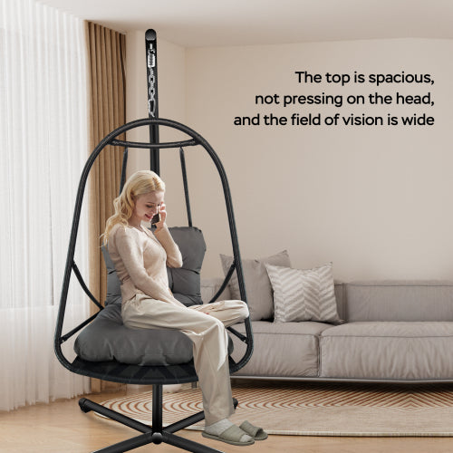 Swing Egg Chair with Stand Indoor Outdoor Wicker Rattan Patio Basket Hanging Chair with C Type bracket , with cushion and pillow,