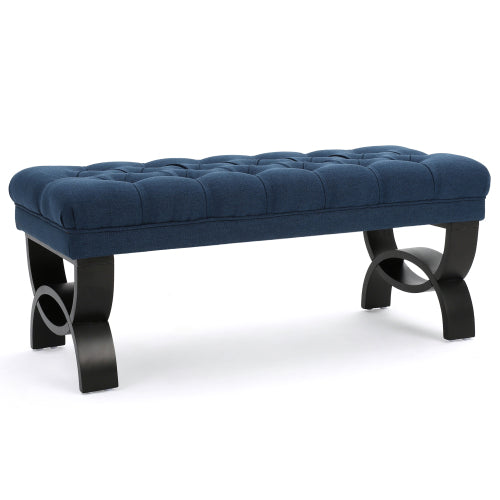 Classic Button Tufted Upholstered Ottoman Bench, Traditional Diamond Stitch Footrest with Half-Circle Legs