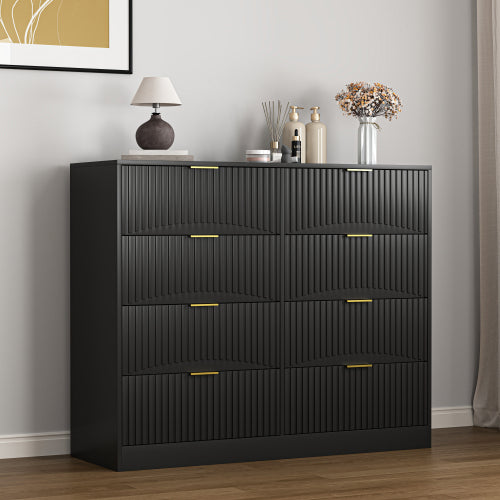 Modern 8 Drawers Dresser Chests for Bedroom,47.2" Wide Wood Chest of Drawers with Gold Metal Handle,Drawer Organizer for Bedroom,Living Room,Hallway and Entryway,Black