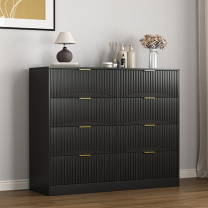 Modern 8 Drawers Dresser Chests for Bedroom,47.2" Wide Wood Chest of Drawers with Gold Metal Handle,Drawer Organizer for Bedroom,Living Room,Hallway and Entryway,Black