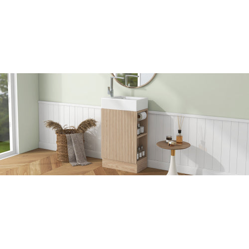 18.6" Bathroom Vanity with Sink, Bathroom Vanity Cabinet with Two-tier Shelf, Left or Right Orientation, Natural (Old Sku:WF308491AAN)