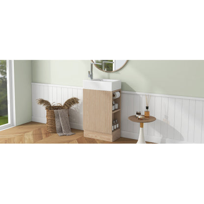 18.6" Bathroom Vanity with Sink, Bathroom Vanity Cabinet with Two-tier Shelf, Left or Right Orientation, Natural (Old Sku:WF308491AAN)