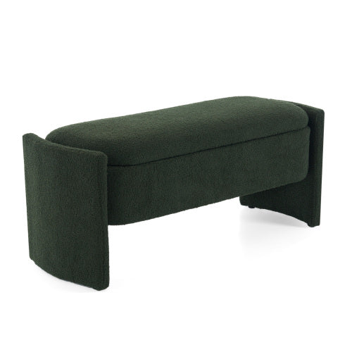 Boucle Storage Ottoman Bench with 17 Gallon Capacity, Dark Green