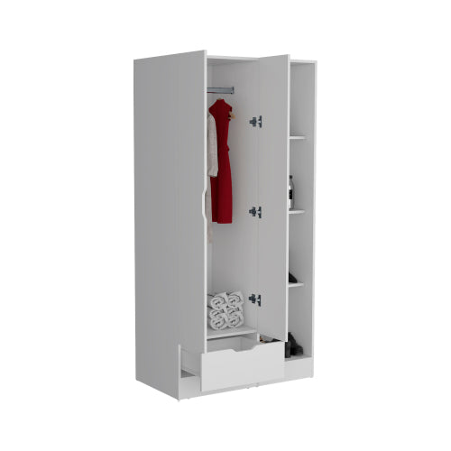 Armoire with 4-Tier Storage Shelves and 1 Drawer White