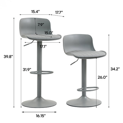 Bar Stools Set of 2  Modern PU Leather Counter Height Barstools with Back, Height Adjustable Swivel Kitchen Island Chairs, Armless, Large Base-Gray