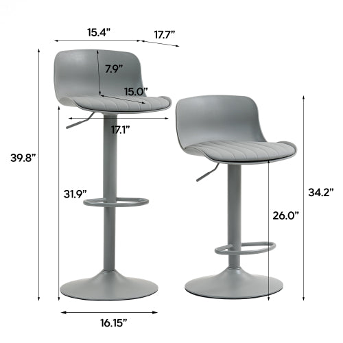 Bar Stools Set of 2 - Height Adjustable Swivel Counter Height Barstools with Back, Armless PU Leather Kitchen Island Chairs, Sturdy Large Base for Home/Bar/Restaurant-Mint Green