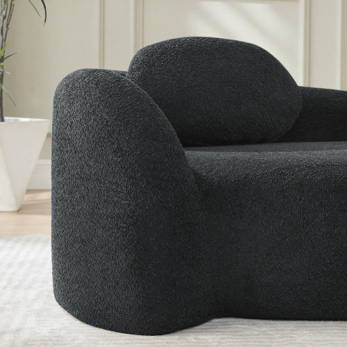 Black Modern Oval Bouclé Lazy Lounge Chair,Integrated Backrest & Side Armrest