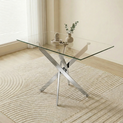 47.24 Inch Tempered Glass Table with Silver Legs