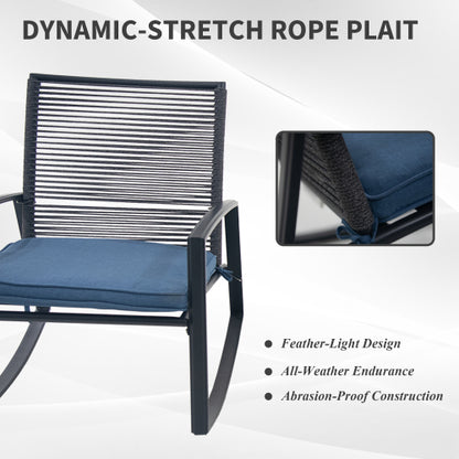 2 Person Outdoor Patio Bistro Metal Rocking Conversation Set with Table Cushions
