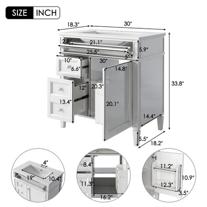 30'' Bathroom Vanity with Top Sink, Modern Bathroom Storage Cabinet with 2 Drawers and a Tip-out Drawer, Single Sink Bathroom Vanity
