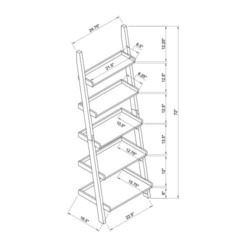 5-Shelf Ladder Bookcase with Multi-Depth Shelves and Side Barriers
