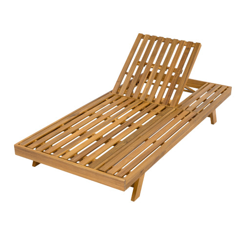 FOLDABLE ACACIA WOOD LOUNGE CHAIR WITH ADJUSTABLE BACKREST & FLAT STORAGE SURFACE, TEAK FINISH UNCUSHIONED, FOR BACKYARD POOL GARDEN PATIO