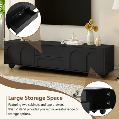 Black Arched Door TV Stand with Drawers 75 Inch Media Console