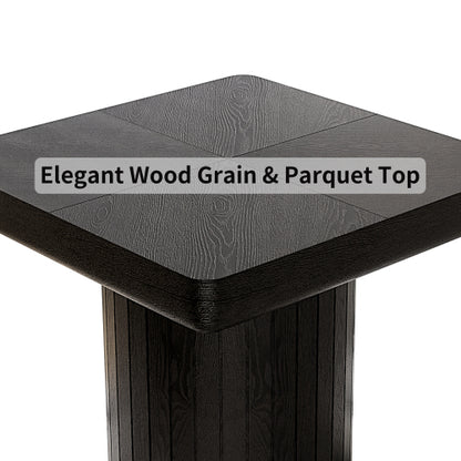 23.6inch  Modern Square End Table, Solid Wood Veneer Parquet Top with Grooved Cylindrical Base, Matte Black