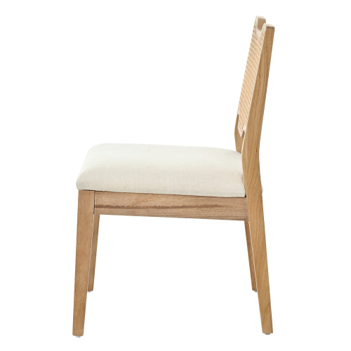 Set of 2 Natural Rubber Wood Farmhouse Rattan Back Counter Bar Stools, Beige Fabric Upholstered 19.2inch  Seat Height Chairs