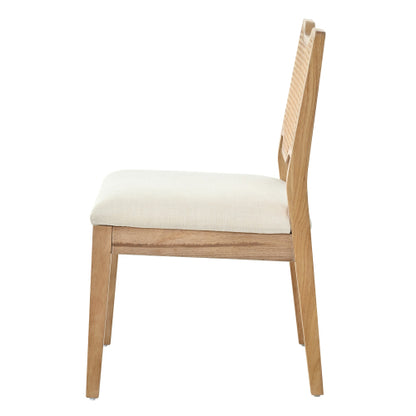 Set of 2 Natural Rubber Wood Farmhouse Rattan Back Counter Bar Stools, Beige Fabric Upholstered 19.2inch  Seat Height Chairs