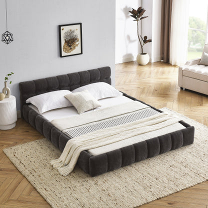 Queen Size Upholstered Bed Frame with Thick Fabric, Chenille Fabric Grounded Queen Size Platform Bed with Headboard and Solid Frame. No Box Spring Needed, Dark Grey(68inch *86.5inch *23.5inch )